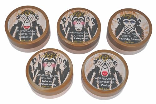 Argan Body Butter - Travel size 60g, Rich Hydrating butter for dry skin. Natural, Organic, Waterless, Vegan, Cruelty Free and Free From synthetic fragrance, parabens or SLS (Tobacco, Vanilla & Honey)